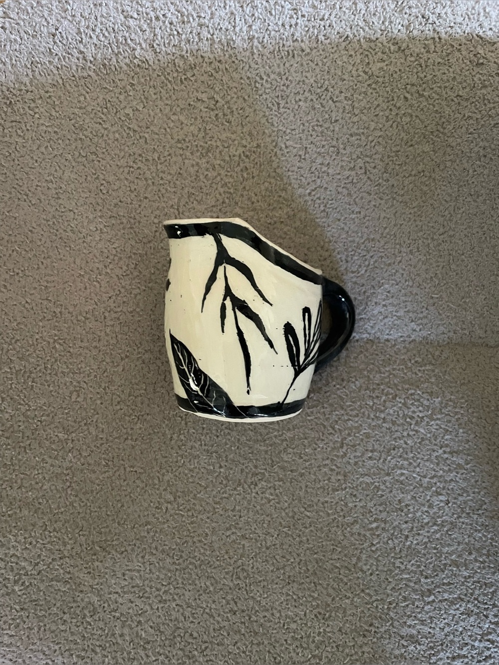 Montana Ceramic Pitcher with Black Leaf Design
